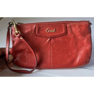 Coach Ashley Wristlet Clutch Red Leather Pleated Purse Wallet Designer Vtg Y2K